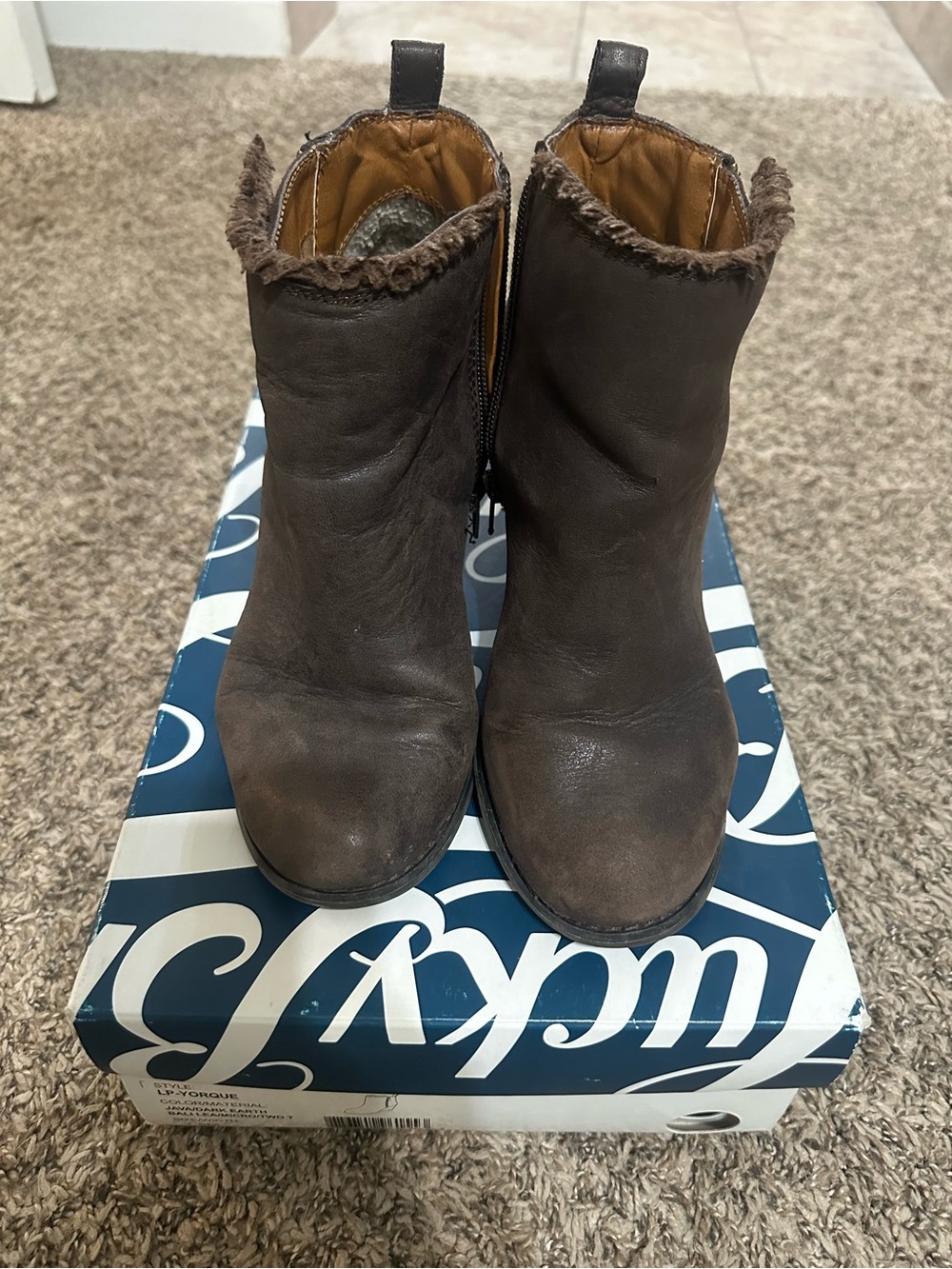 Lucky Brand Dark Brown Leather Ankle Booties with Faux-Fur Trim